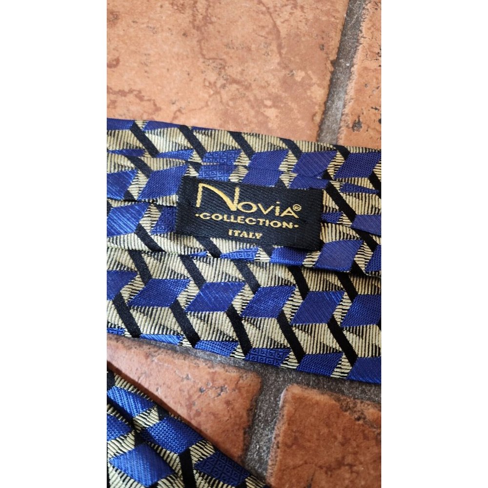 Novia Collection Mens Neck Tie Blue Gold Made In Italy 100%‎ Silk 60x3.5